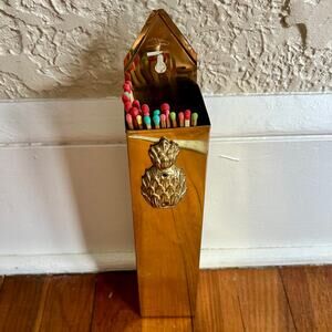 Vintage Brass Wall Mount Match Holder with Pineapple Emblem